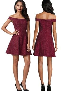 BETSY & ADAM Off-the-Shoulder Glitter Mini Cocktail Dress - Size 6